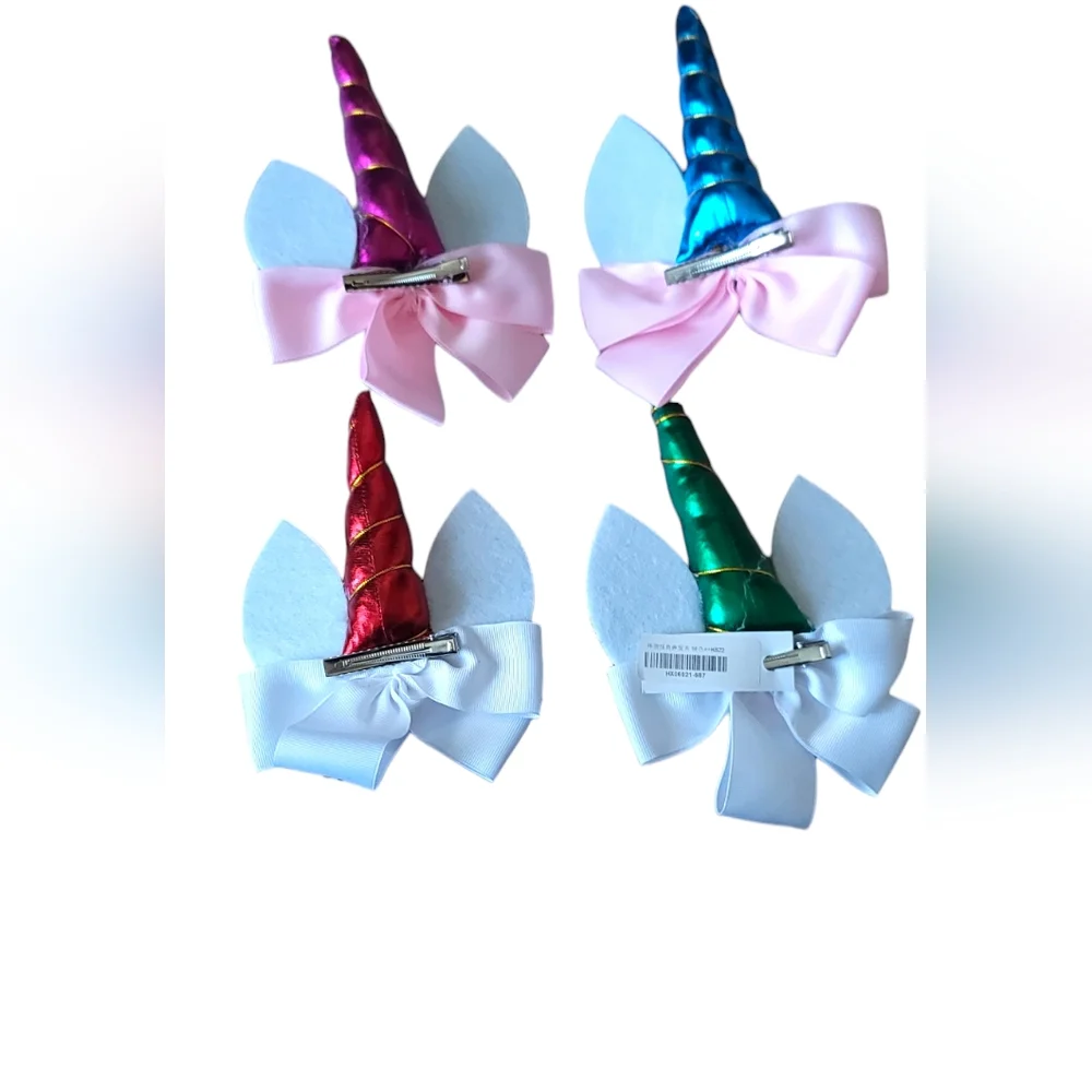 Unicorn Horn Hair Clips Set - Pink, Blue, Red, Green